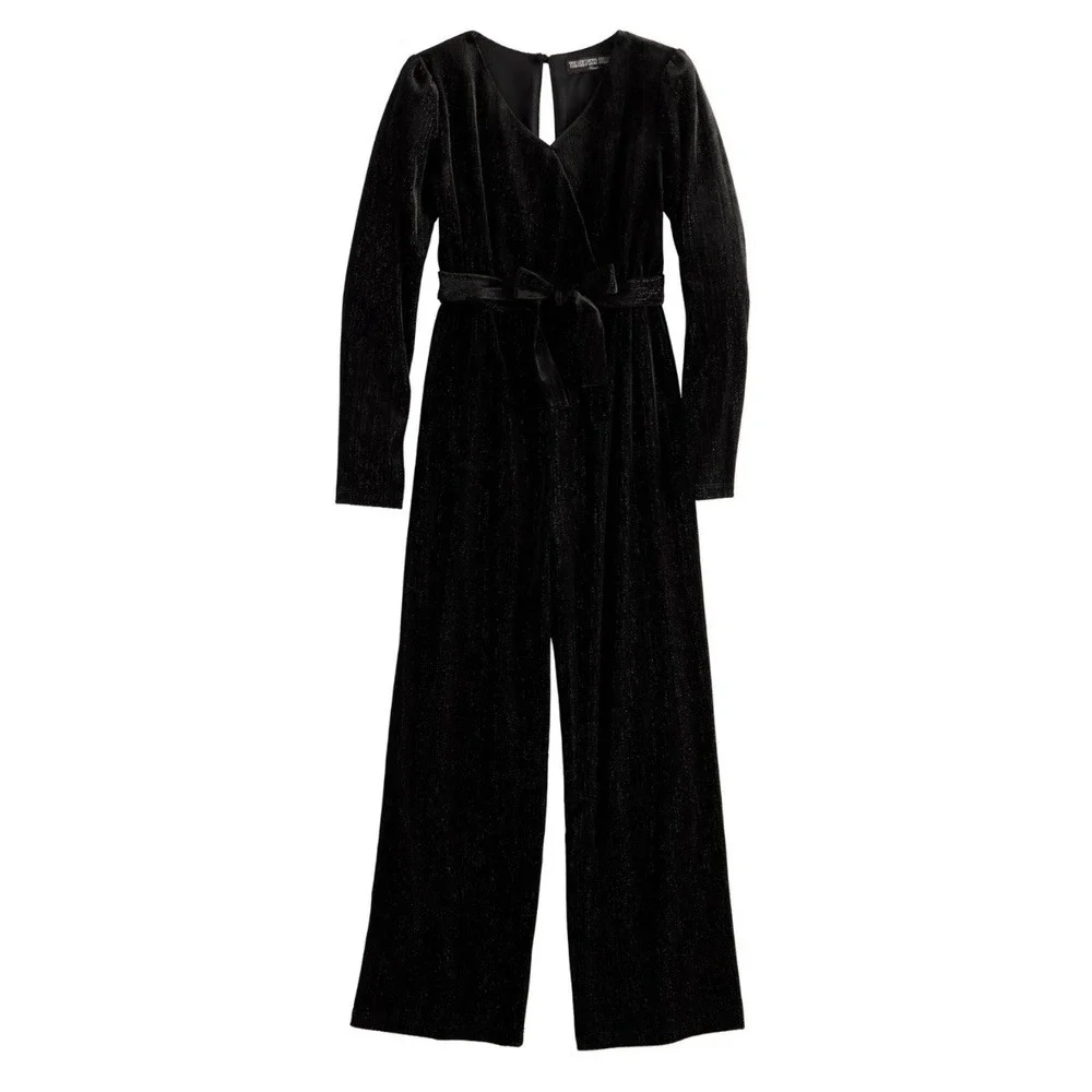Three Pink Hearts Black Shimmer Jumpsuit Girls Size Small Holiday Party Formal